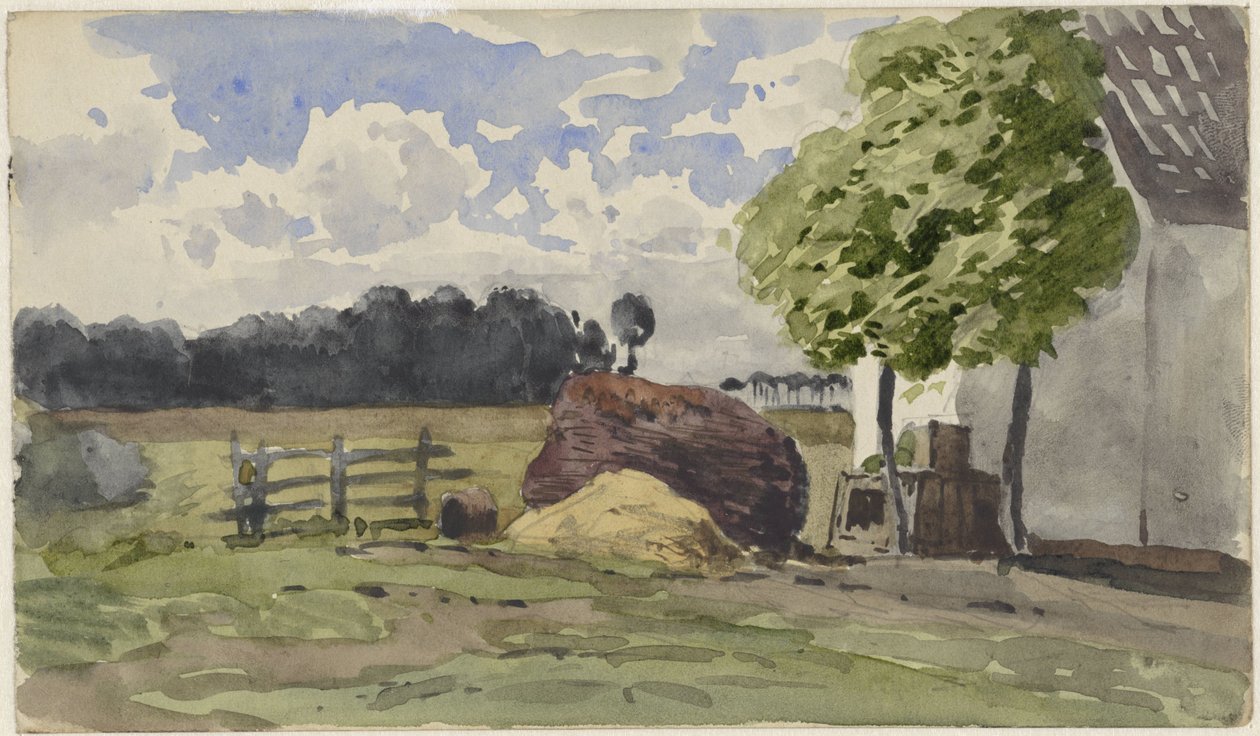 Vedhög för en gård på ängen av Julius Jacobus van de Sande Bakhuyzen