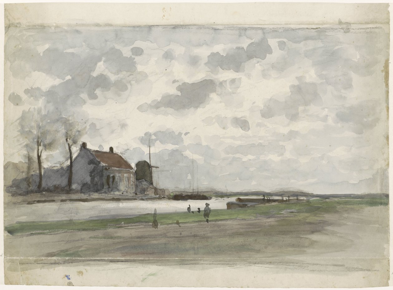 Segla med en väderkvarn av Julius Jacobus van de Sande Bakhuyzen