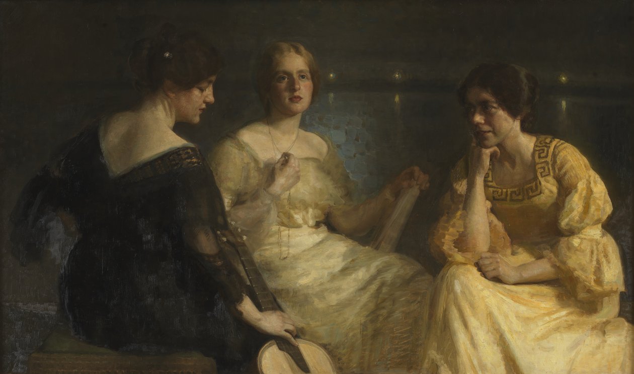 Unga kvinnor. Från vänster: Karen Bramsen; konstnärens hustru Esther, född Lange; Johanne Munch-Petersen. av Julius Paulsen