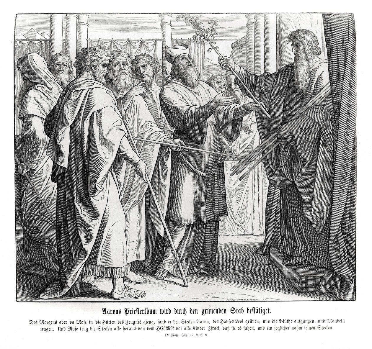 Arons prästadöme är bekräftat, 4 Mosebok av Julius Schnorr von Carolsfeld