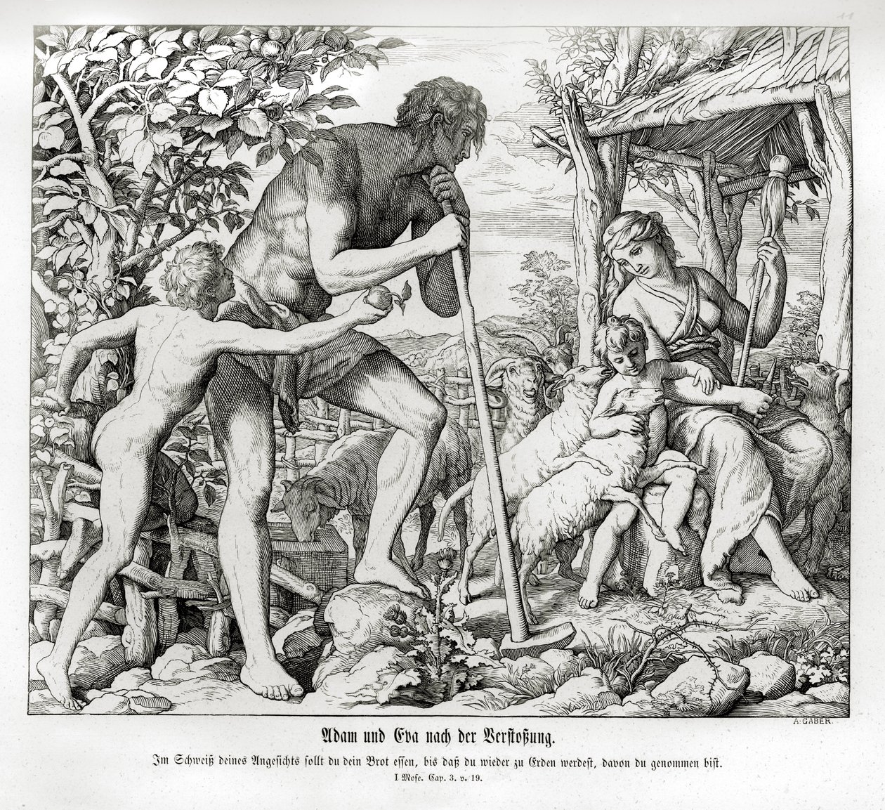 Adam och Eva efter deras exil från Eden, Genesis av Julius Schnorr von Carolsfeld
