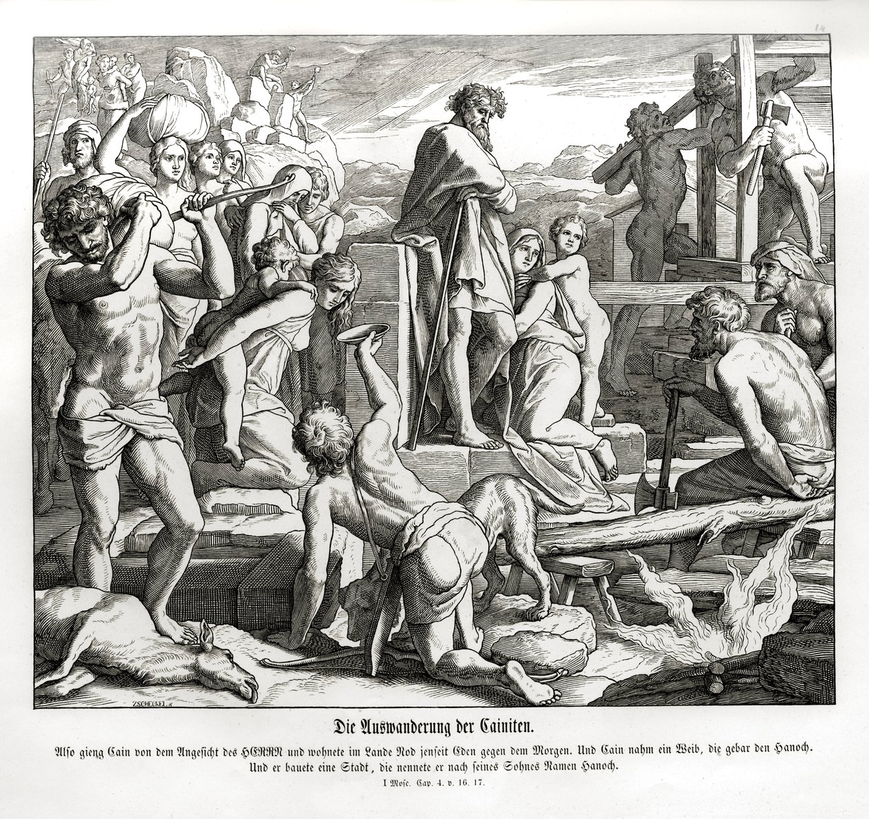 Kains liv i Nod efter hans exil, Genesis av Julius Schnorr von Carolsfeld