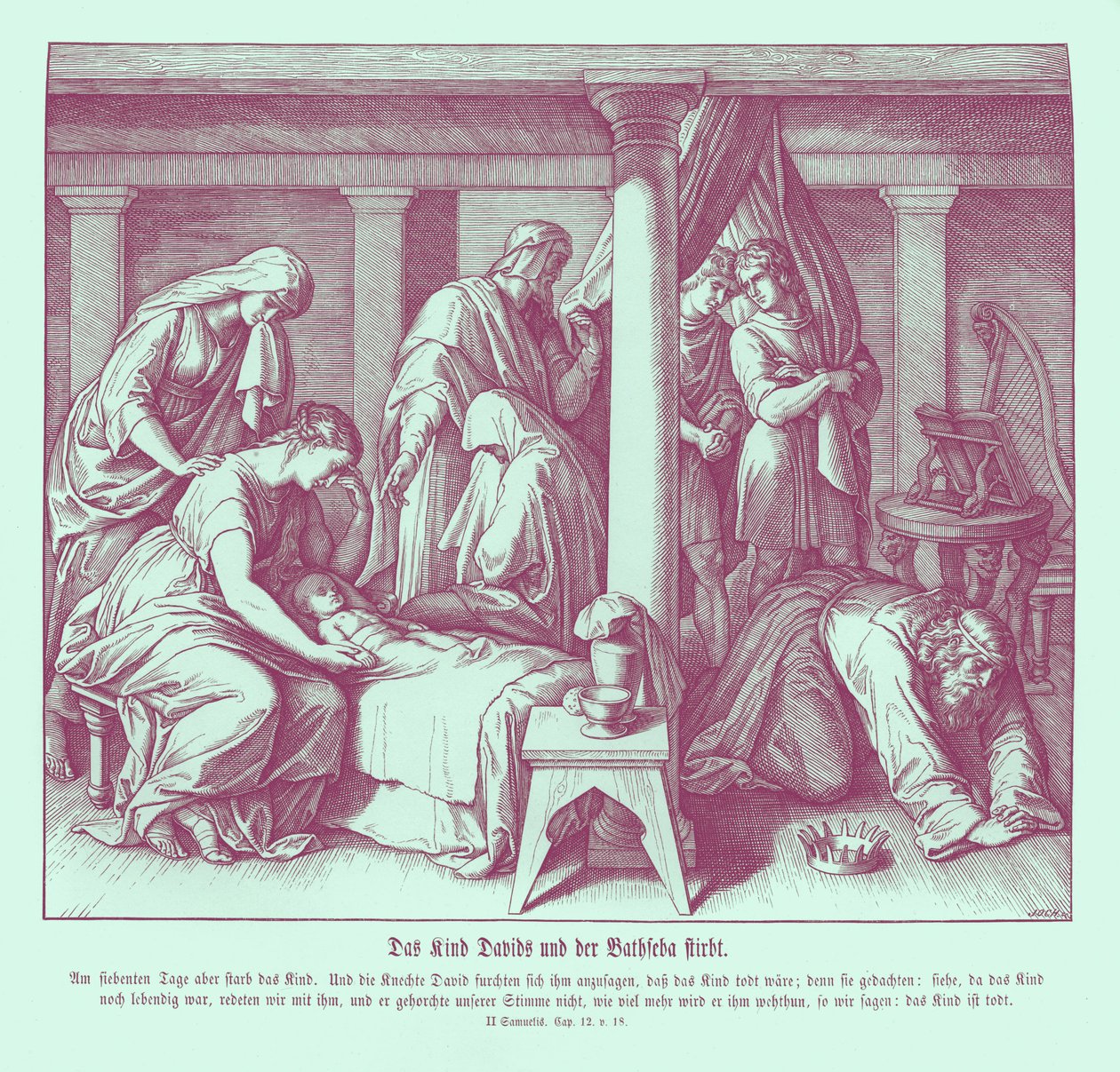 David och Batsebas barn dör, 2 Samuel av Julius Schnorr von Carolsfeld