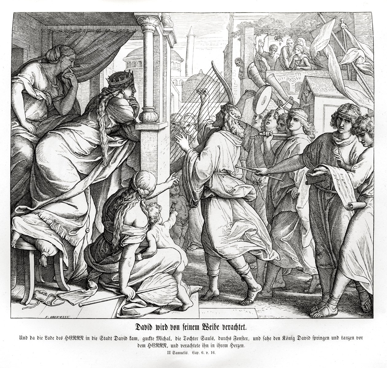 David föraktas av Michal, 2 Samuel av Julius Schnorr von Carolsfeld