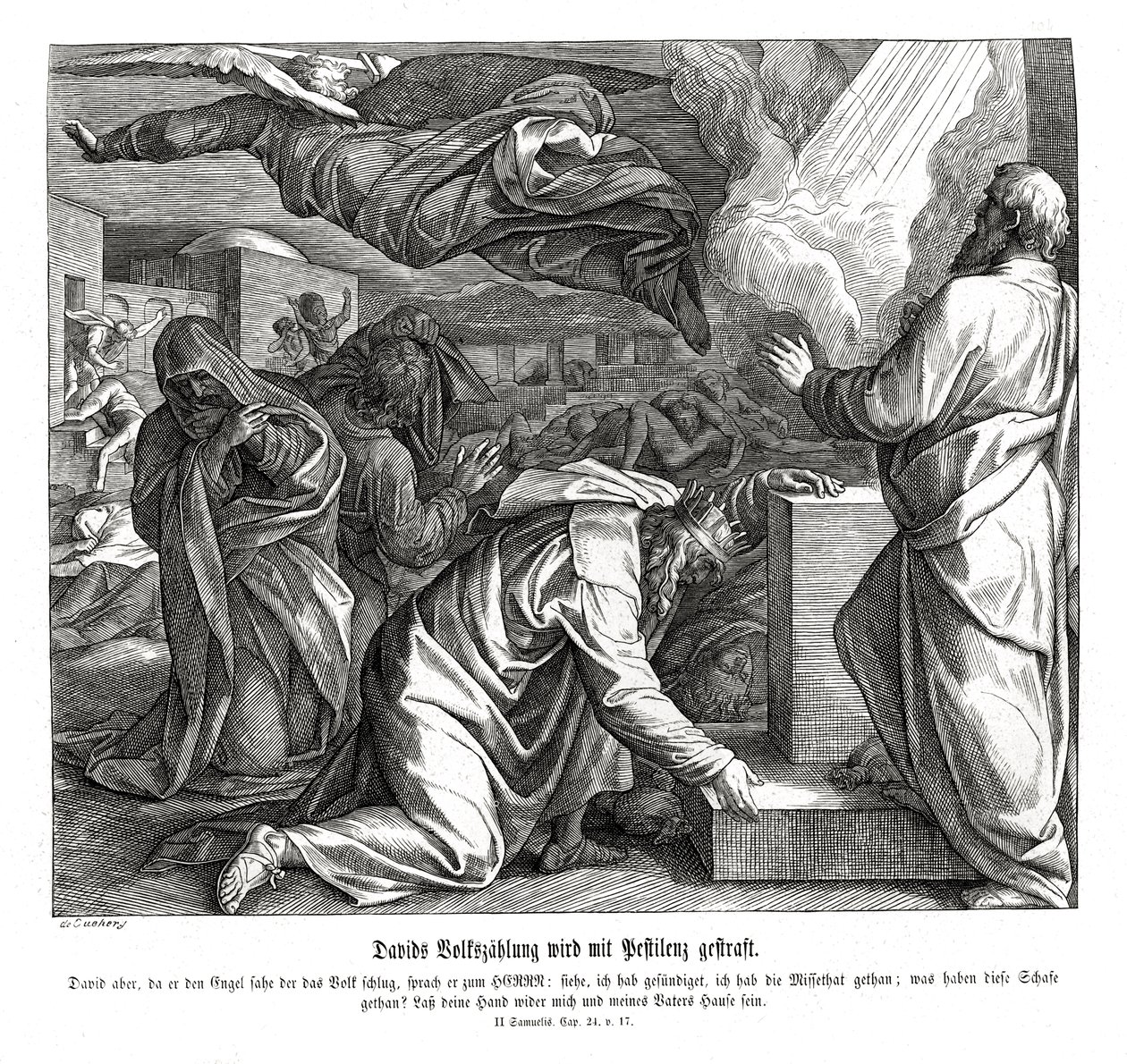 David straffas för att ha numrerat folket, 2 Samuel av Julius Schnorr von Carolsfeld