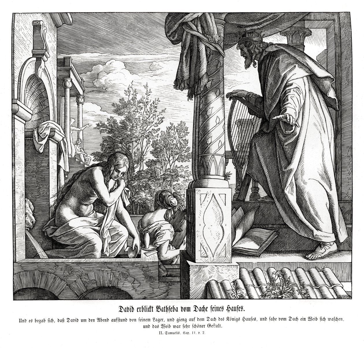 David ser Batseba på taket, 2 Samuel av Julius Schnorr von Carolsfeld