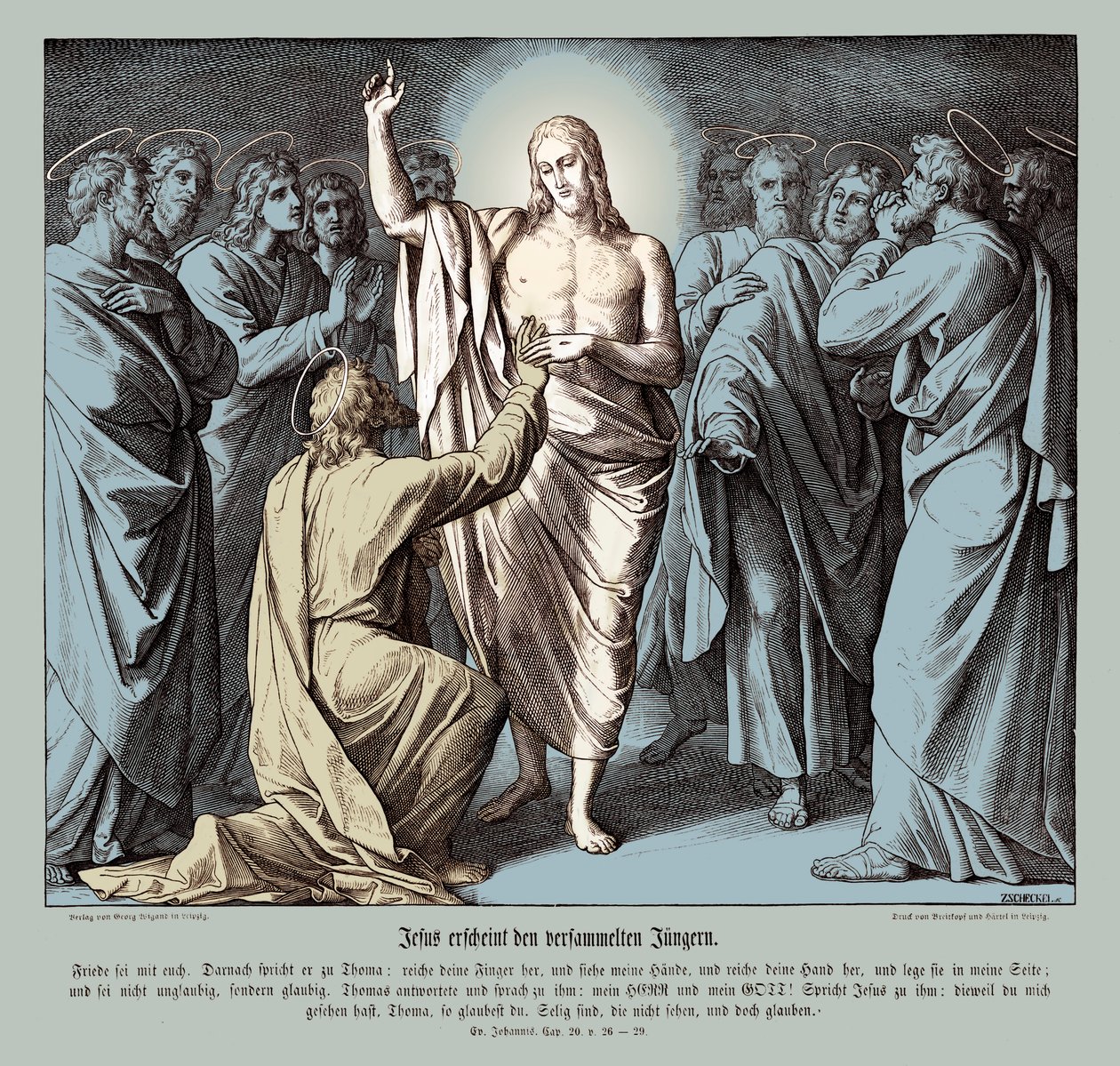 Tvivlar på Thomas, Johannesevangeliet av Julius Schnorr von Carolsfeld