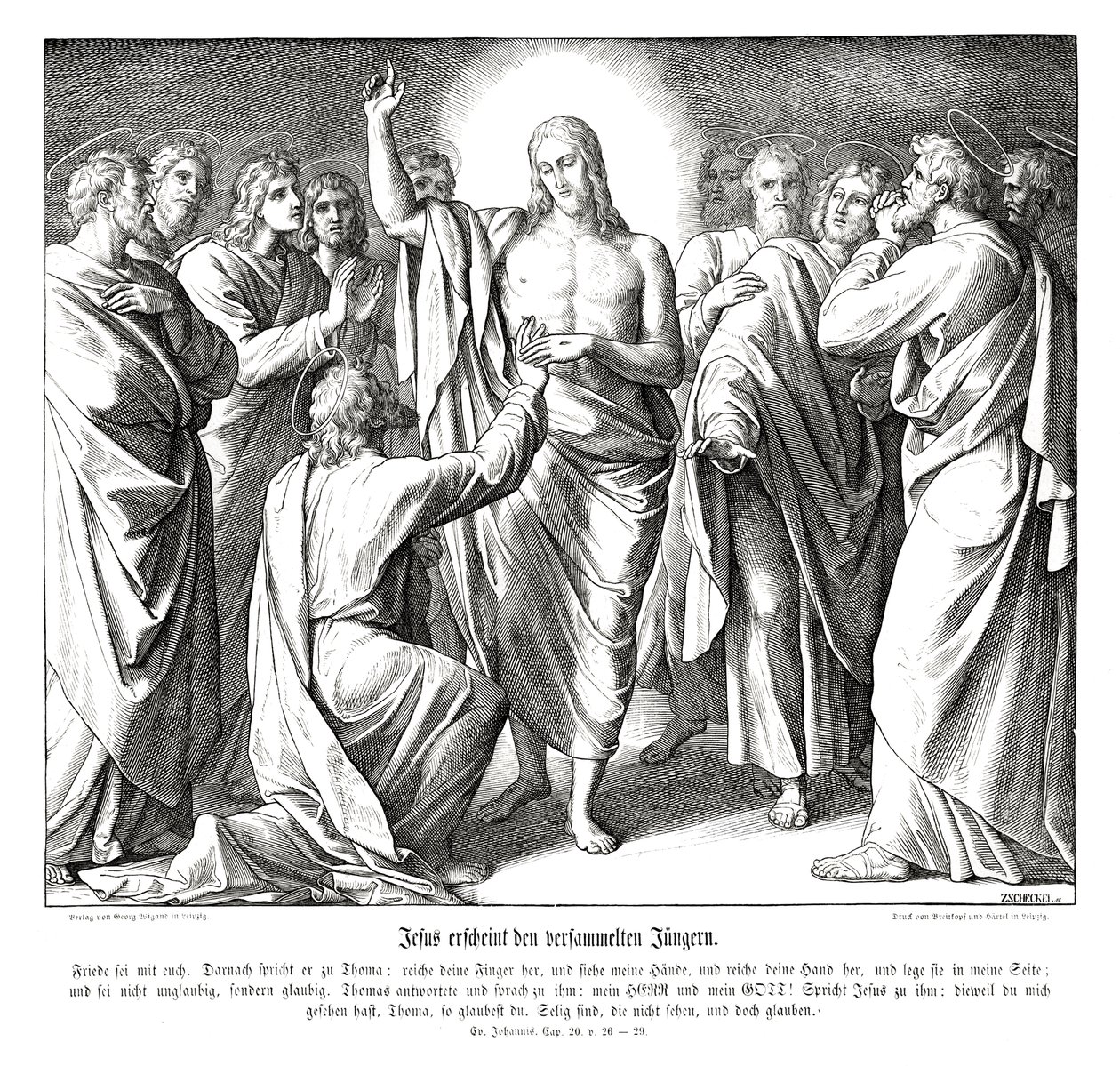 Tvivlar på Thomas, Johannesevangeliet av Julius Schnorr von Carolsfeld