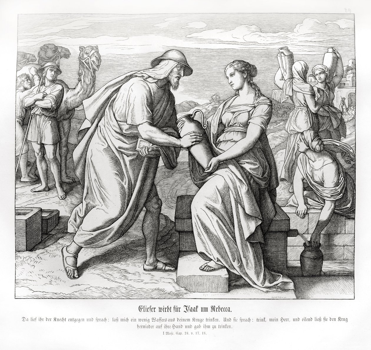Eliezer och Rebecca vid brunnen, Genesis av Julius Schnorr von Carolsfeld
