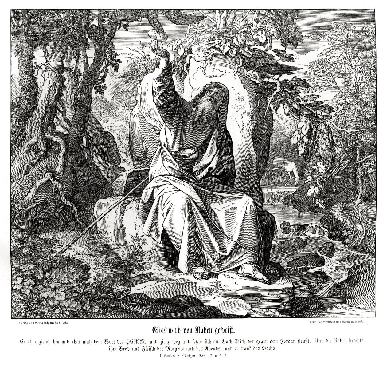 Elia matas av korpar av Julius Schnorr von Carolsfeld