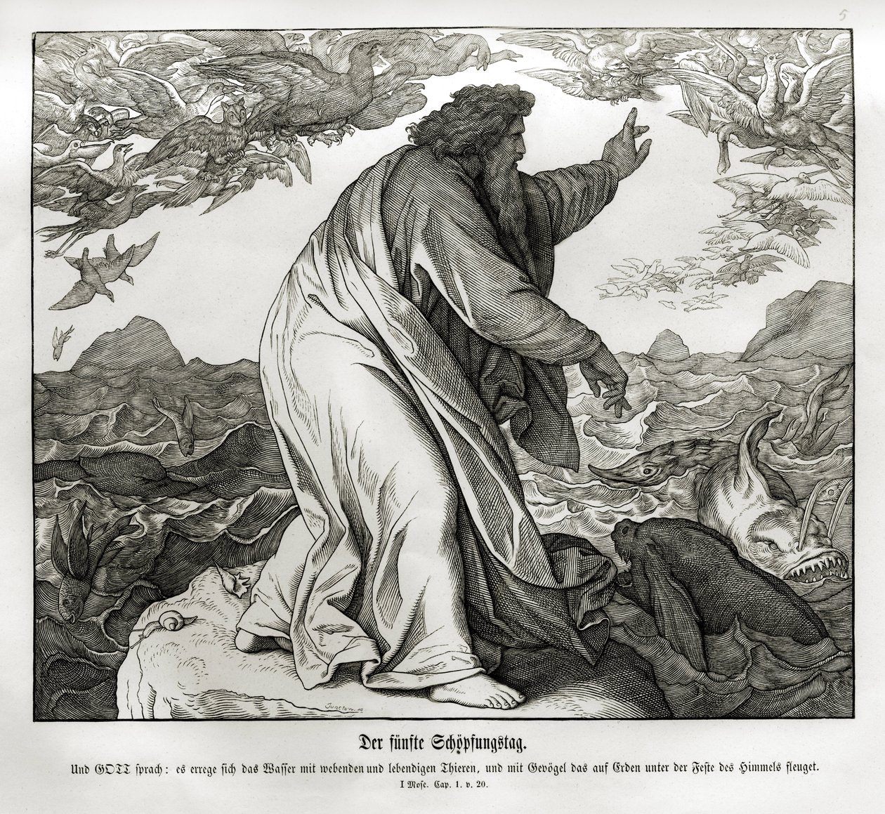 Skapelsens femte dag, Genesis av Julius Schnorr von Carolsfeld