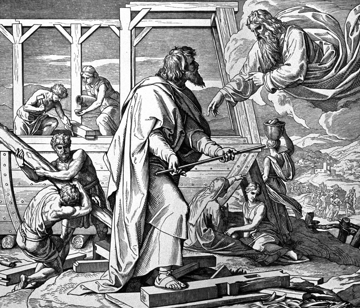 Gud varnar Noa för syndafloden av Julius Schnorr von Carolsfeld
