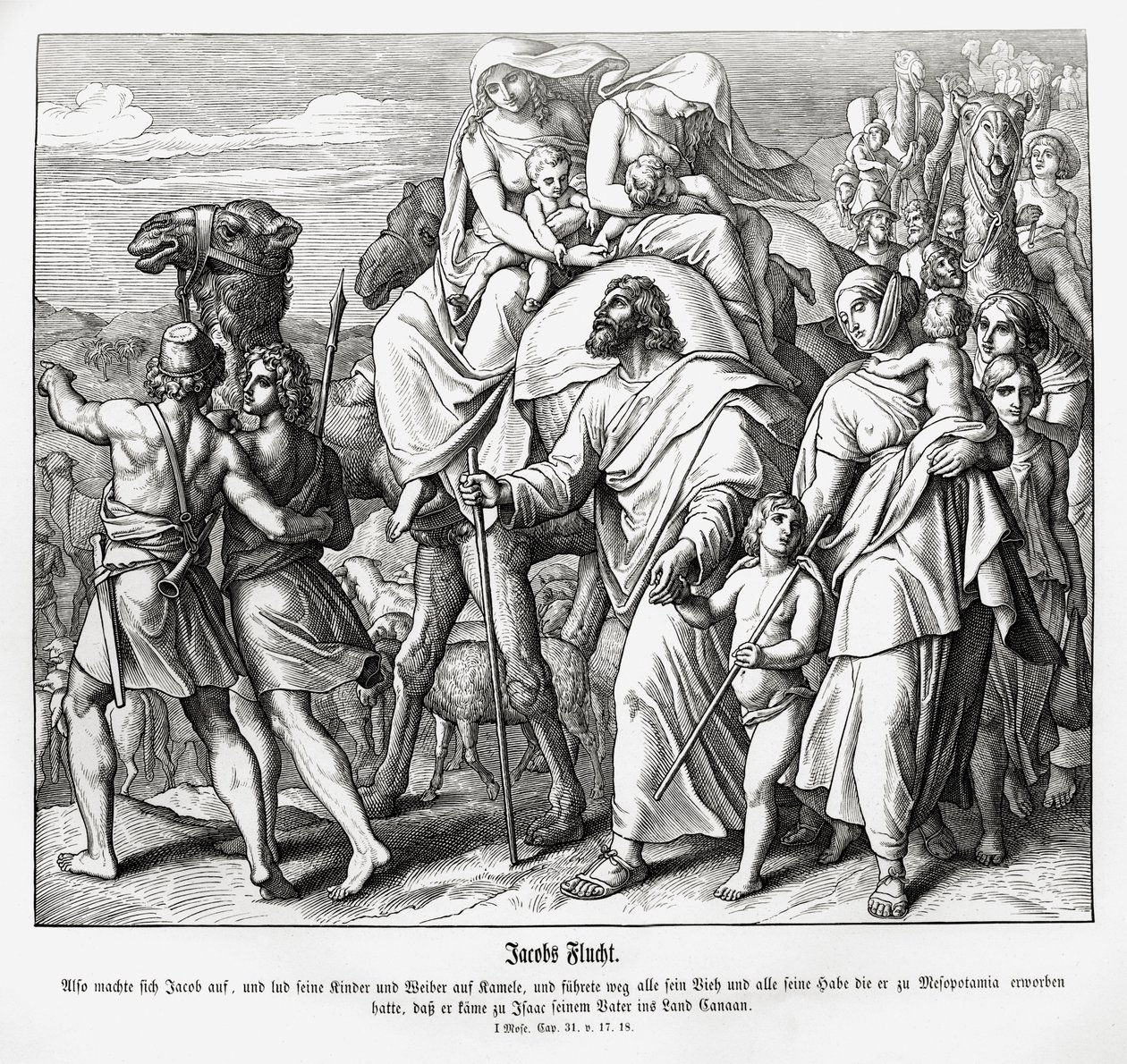 Jakobs flyg till Kanaan, Genesis av Julius Schnorr von Carolsfeld