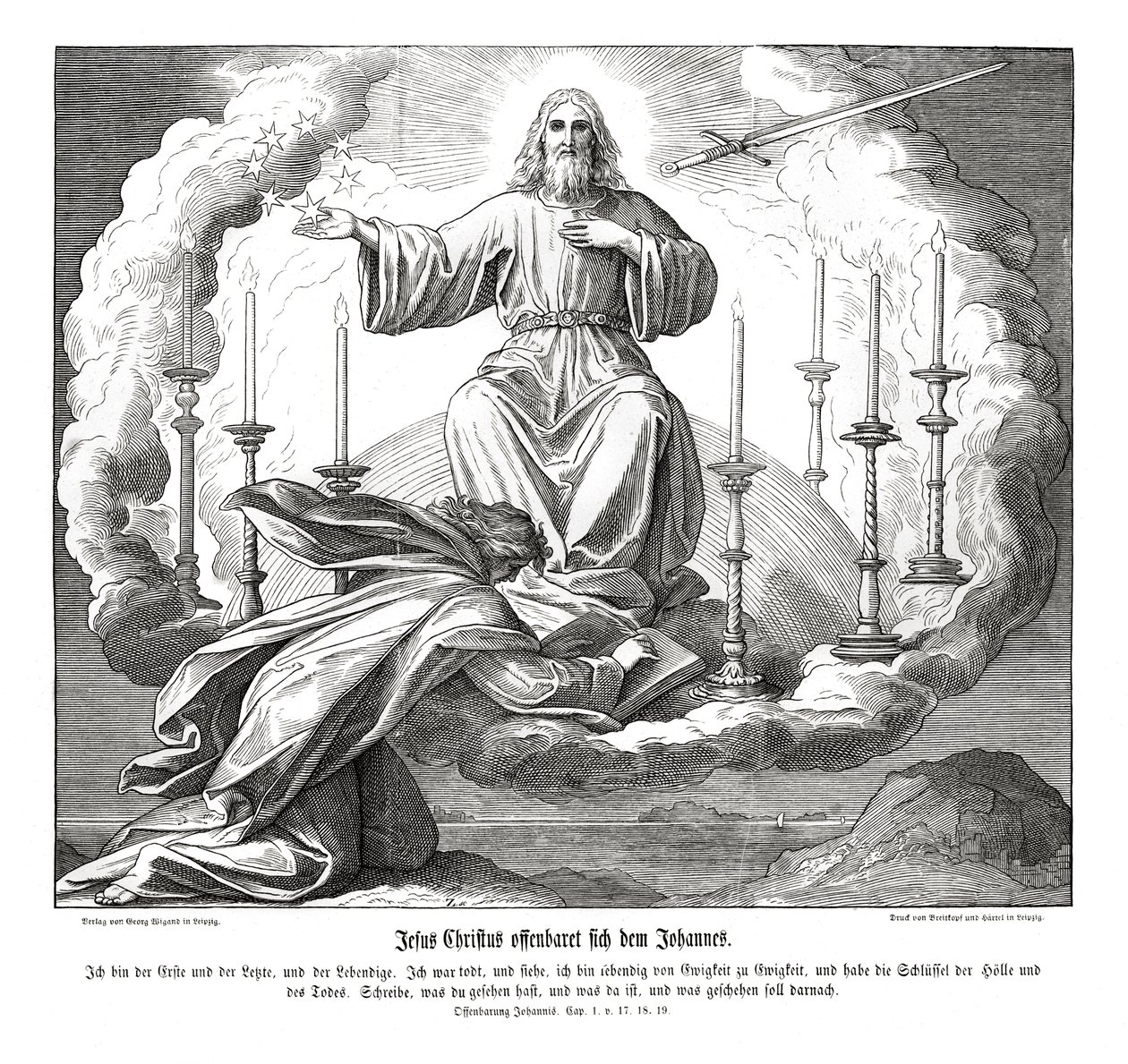 Jesus Kristus uppenbarar sig för Johannes, Uppenbarelseboken av Julius Schnorr von Carolsfeld