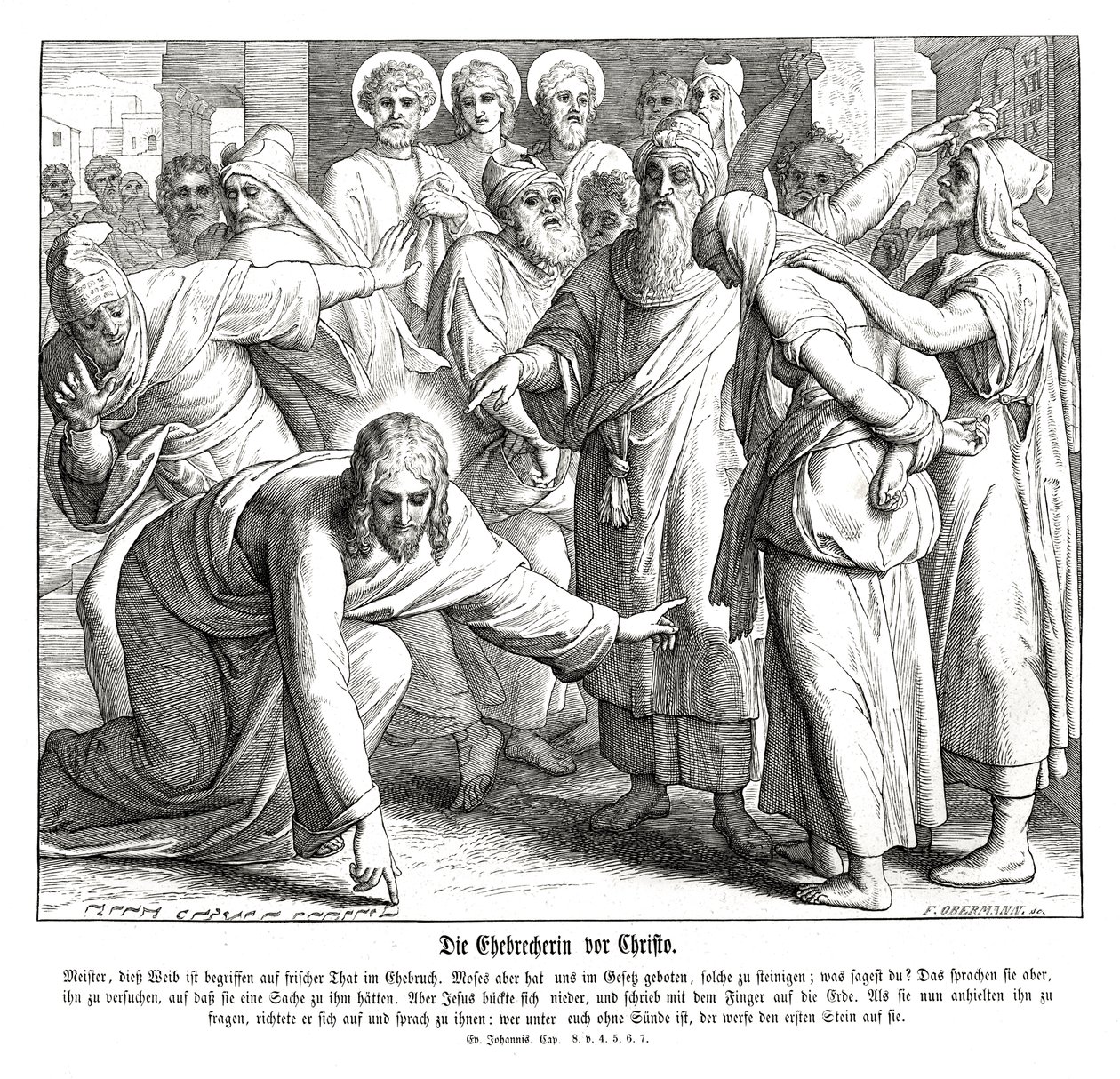 Jesus och den äktenskapliga kvinnan, Johannesevangeliet av Julius Schnorr von Carolsfeld