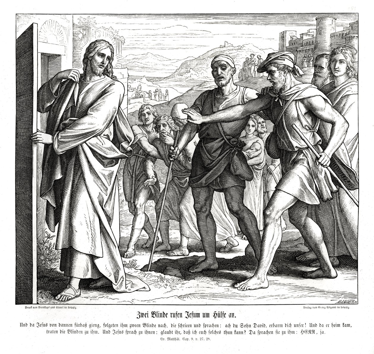 Jesus och de blinda, Matteusevangeliet av Julius Schnorr von Carolsfeld