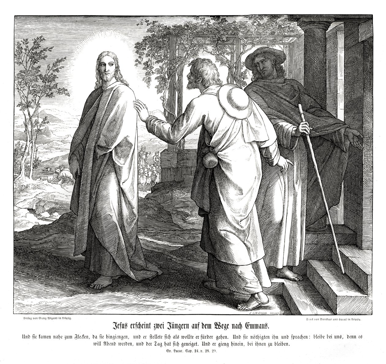 Jesus visar sig för två lärjungar, Lukasevangeliet av Julius Schnorr von Carolsfeld