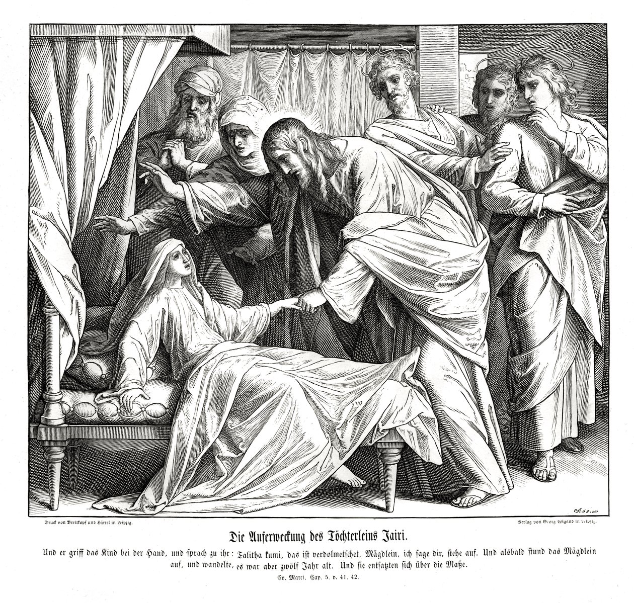 Jesus väcker den lilla flickan, Markusevangeliet av Julius Schnorr von Carolsfeld