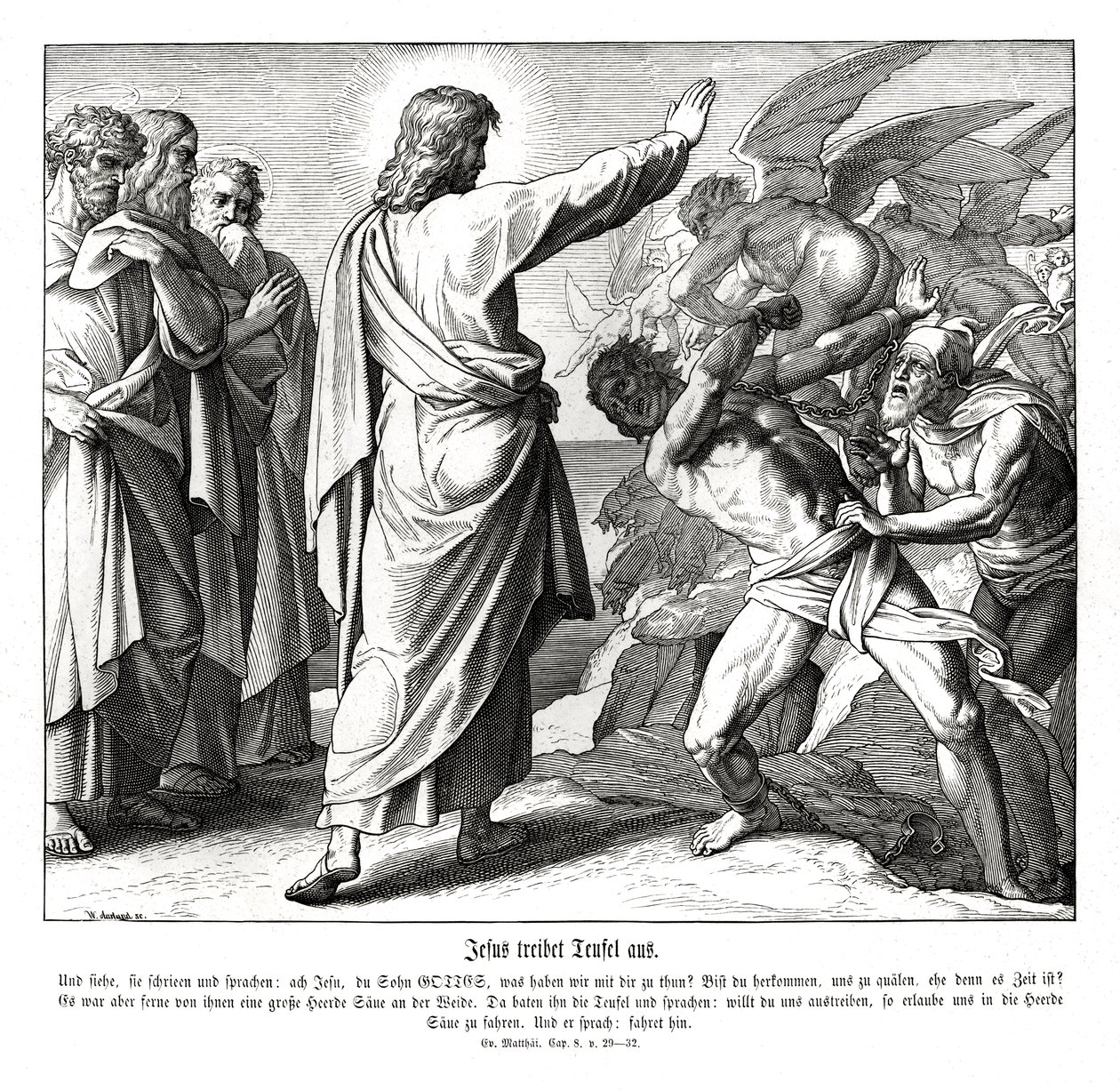 Jesus driver ut demonerna, Matteusevangeliet av Julius Schnorr von Carolsfeld