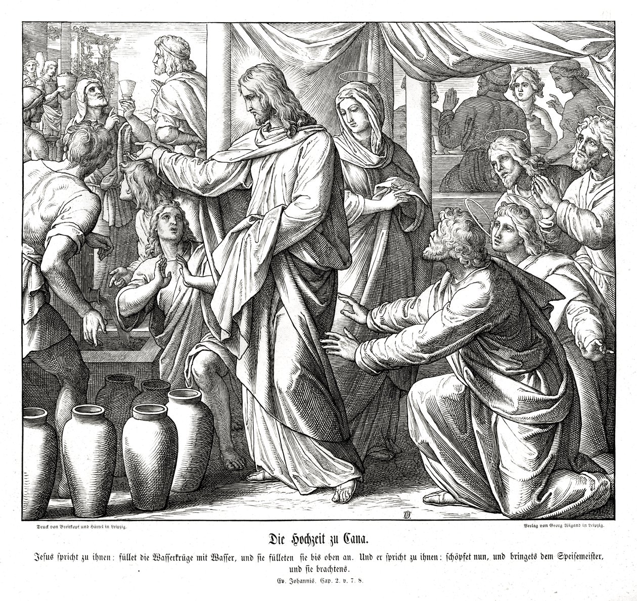 Jesus förvandlar vatten till vin, Johannesevangeliet av Julius Schnorr von Carolsfeld