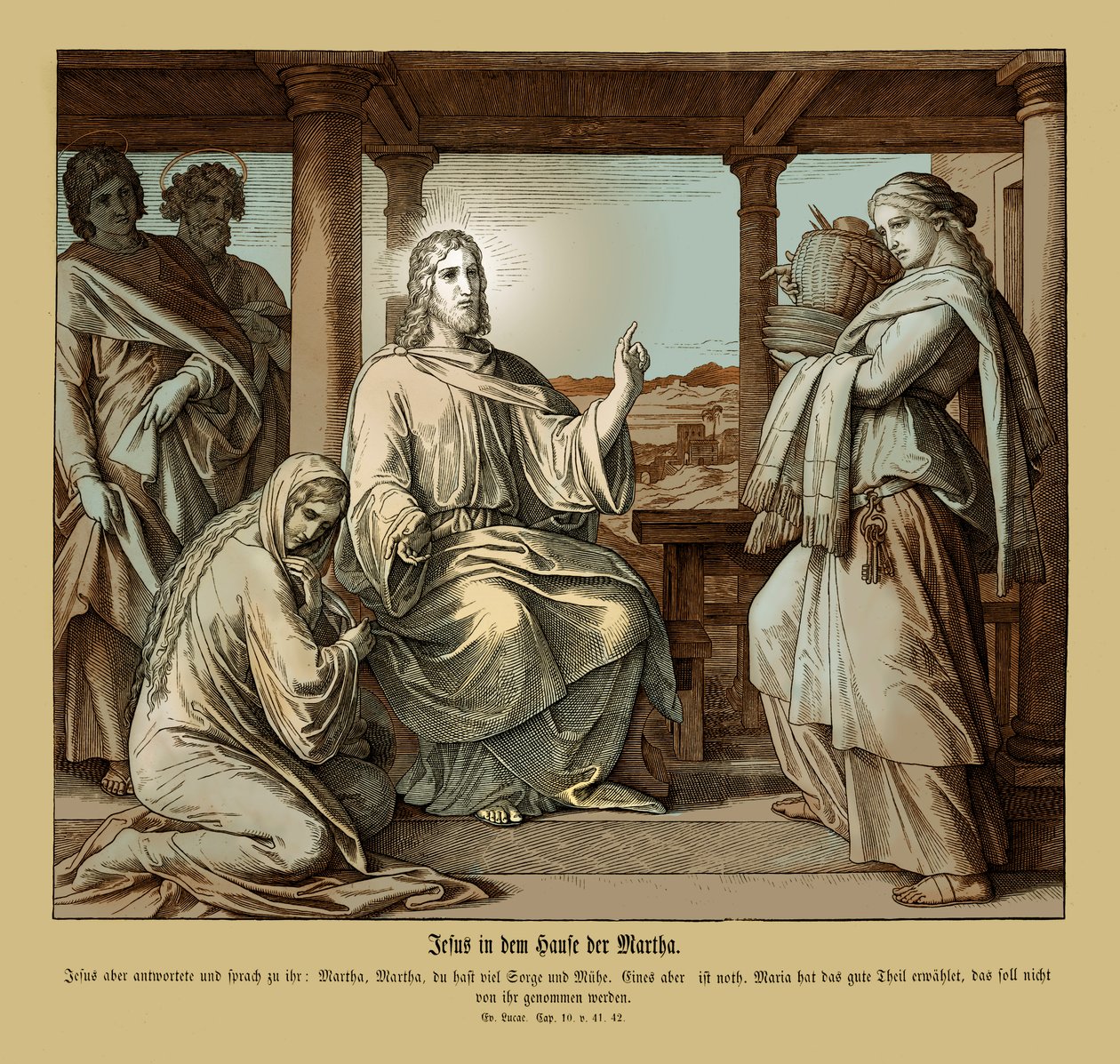 Jesus i Martas hus, Lukasevangeliet av Julius Schnorr von Carolsfeld