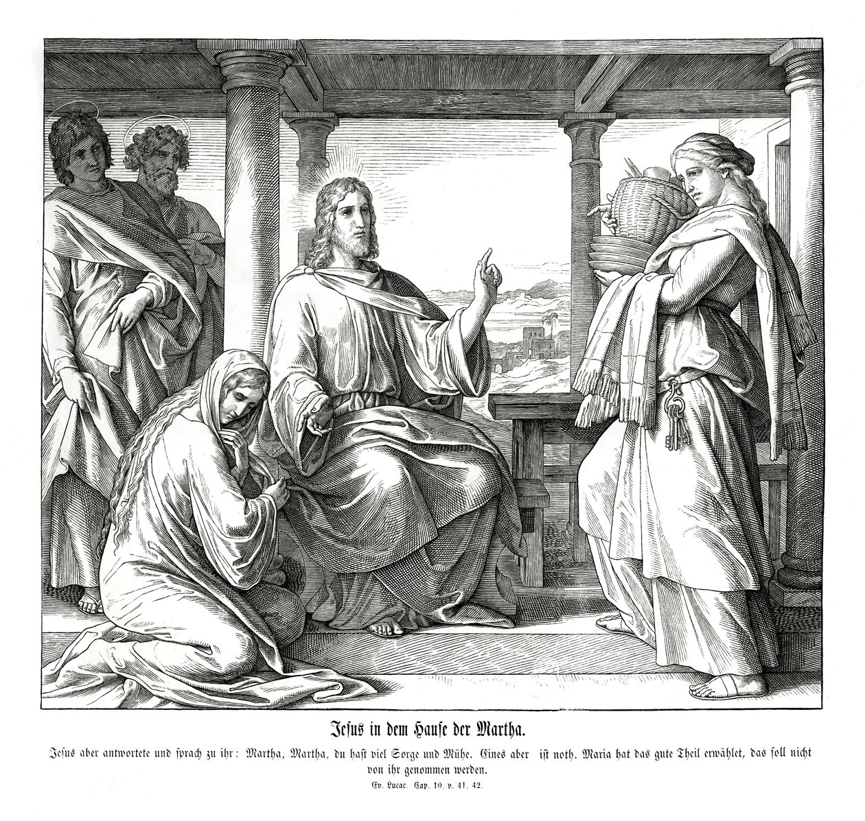 Jesus i Martas hus, Lukasevangeliet av Julius Schnorr von Carolsfeld