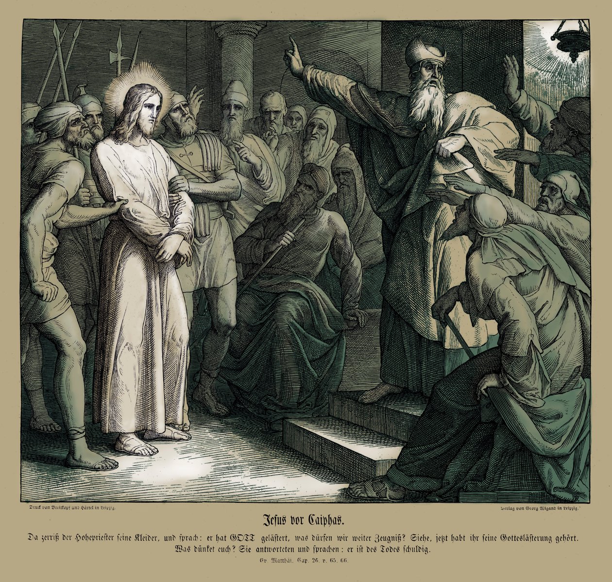 Jesu rättegång inför Kaifas, Matteusevangeliet av Julius Schnorr von Carolsfeld