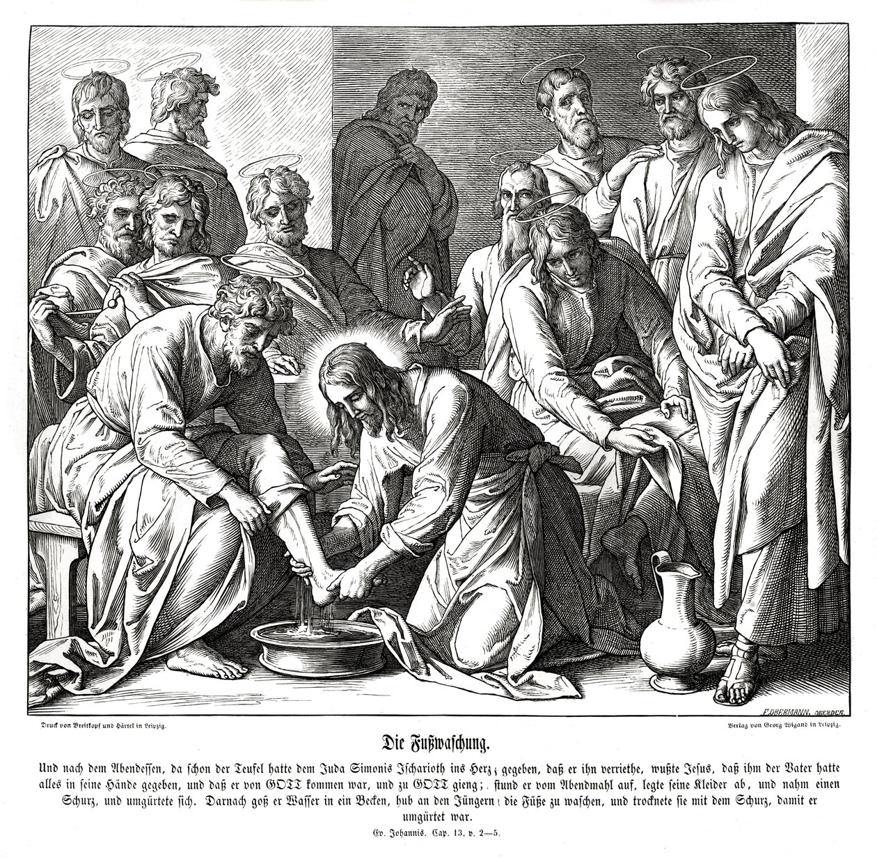 Jesus tvättar sina lärjungars fötter, Johannesevangeliet av Julius Schnorr von Carolsfeld
