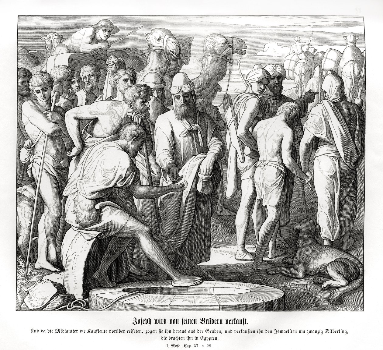 Josef säljs av sina bröder, Genesis av Julius Schnorr von Carolsfeld