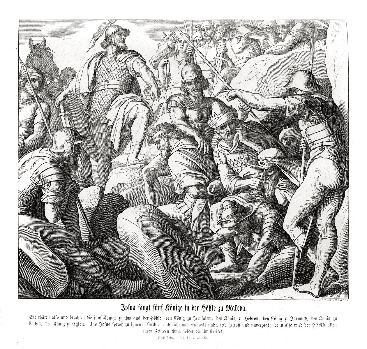 Joshua fångar fem kungar vid Makkeda, Joshua av Julius Schnorr von Carolsfeld