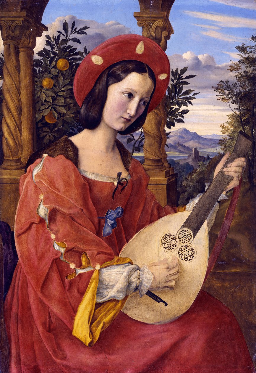 Lutspelerska (fru von Quandt) av Julius Schnorr von Carolsfeld