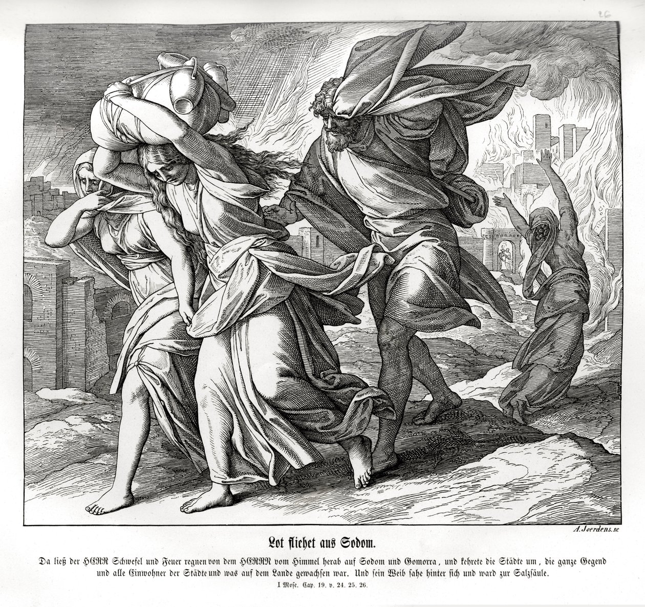 Lot och hans familj flyr från Sodom, 1 Mosebok av Julius Schnorr von Carolsfeld