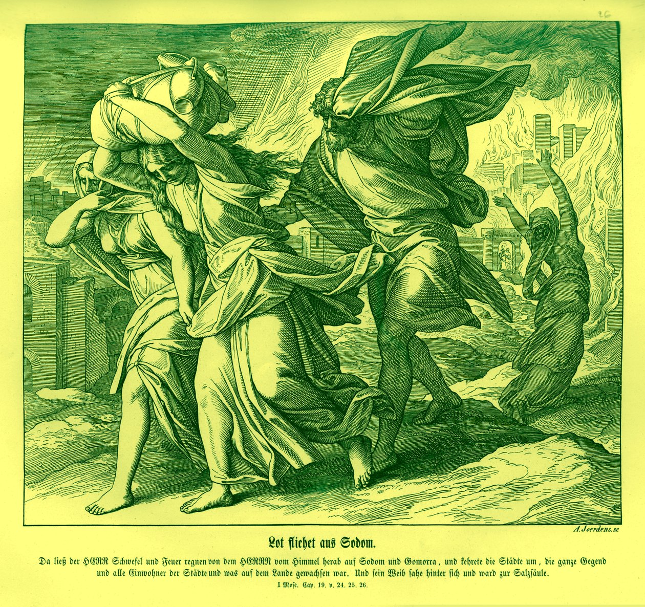 Lot och hans familj flyr från Sodom, 1 Mosebok av Julius Schnorr von Carolsfeld