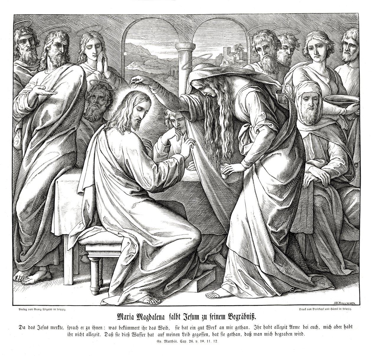 Maria Magdalena smorjer Jesus, Matteusevangeliet av Julius Schnorr von Carolsfeld