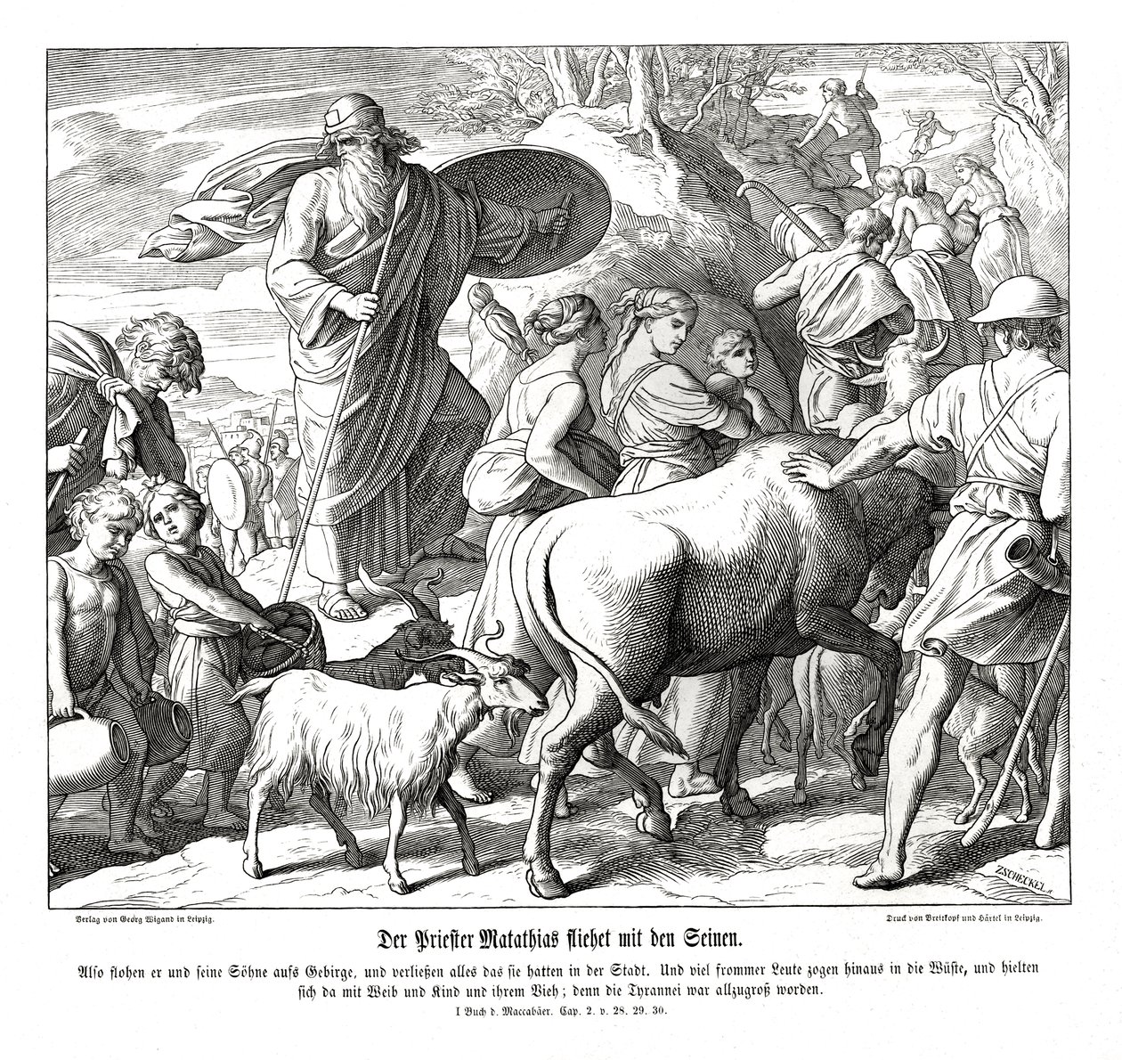 Mattatias och hans söner flyr staden av Julius Schnorr von Carolsfeld
