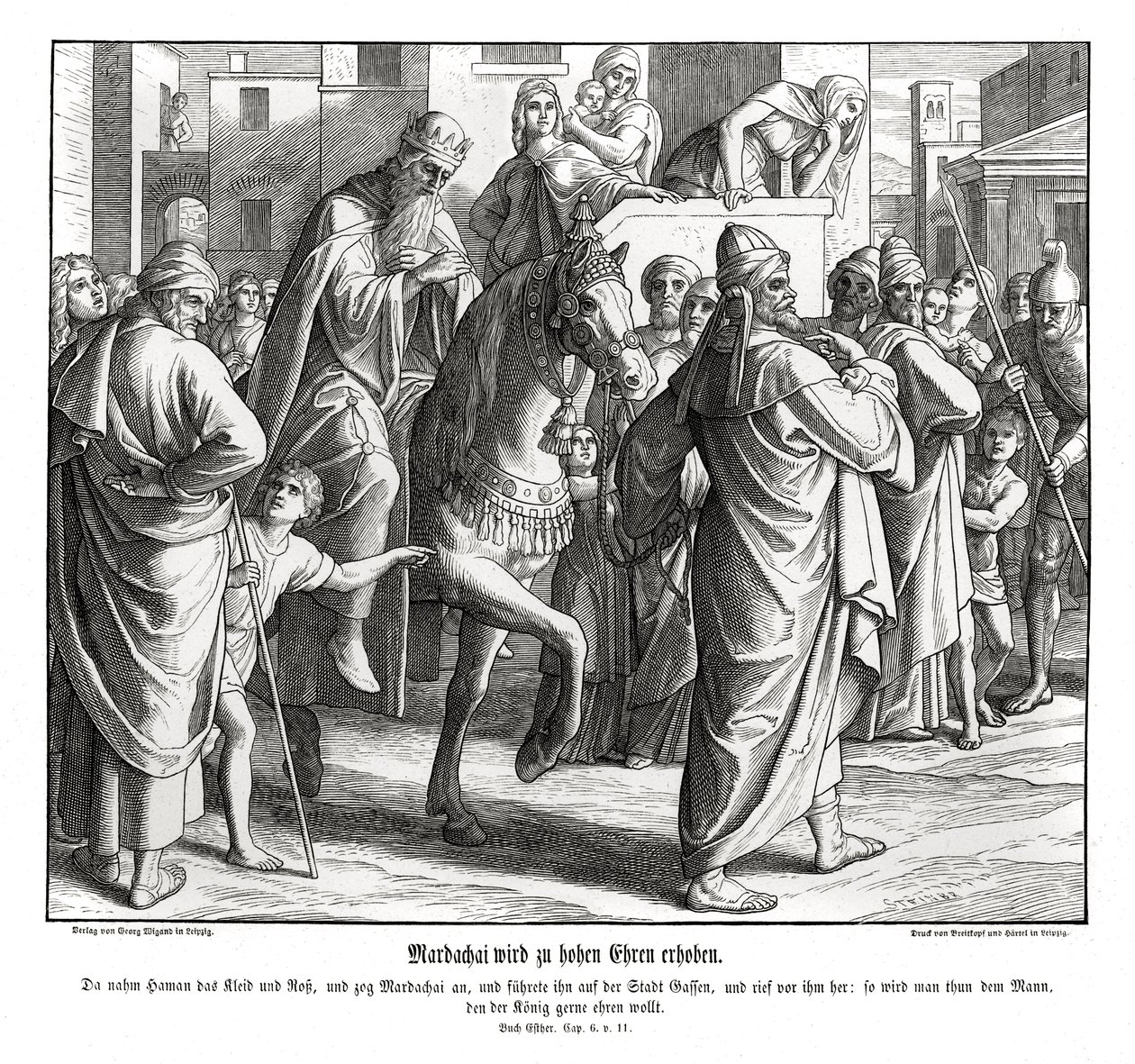 Mordokai är hedrad av kungen Ester av Julius Schnorr von Carolsfeld