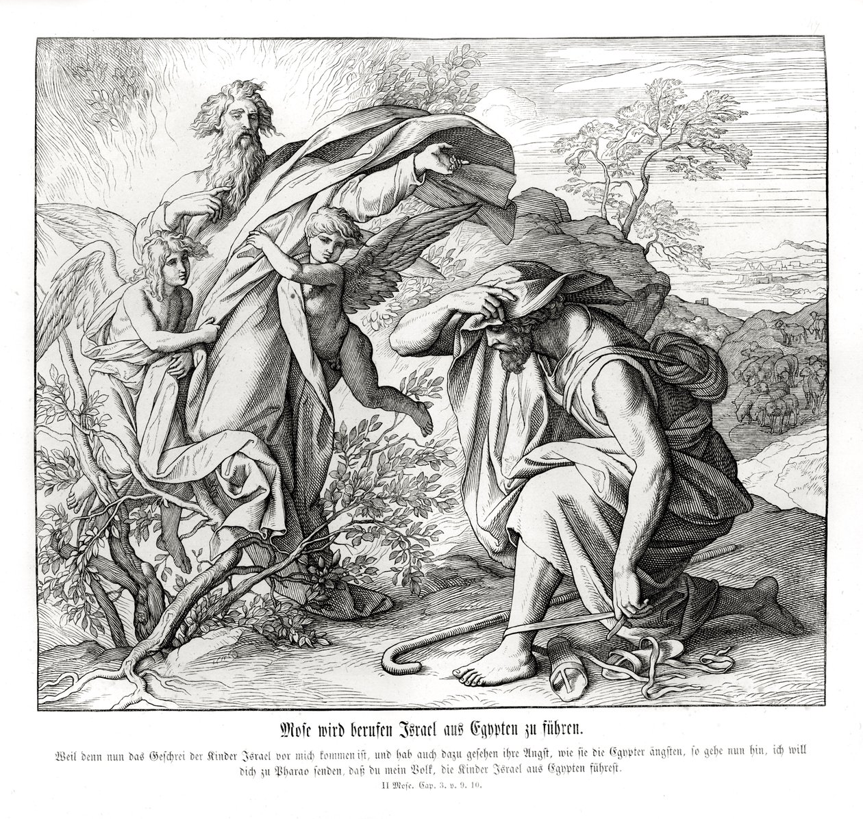Moses och den brinnande busken, Exodus av Julius Schnorr von Carolsfeld