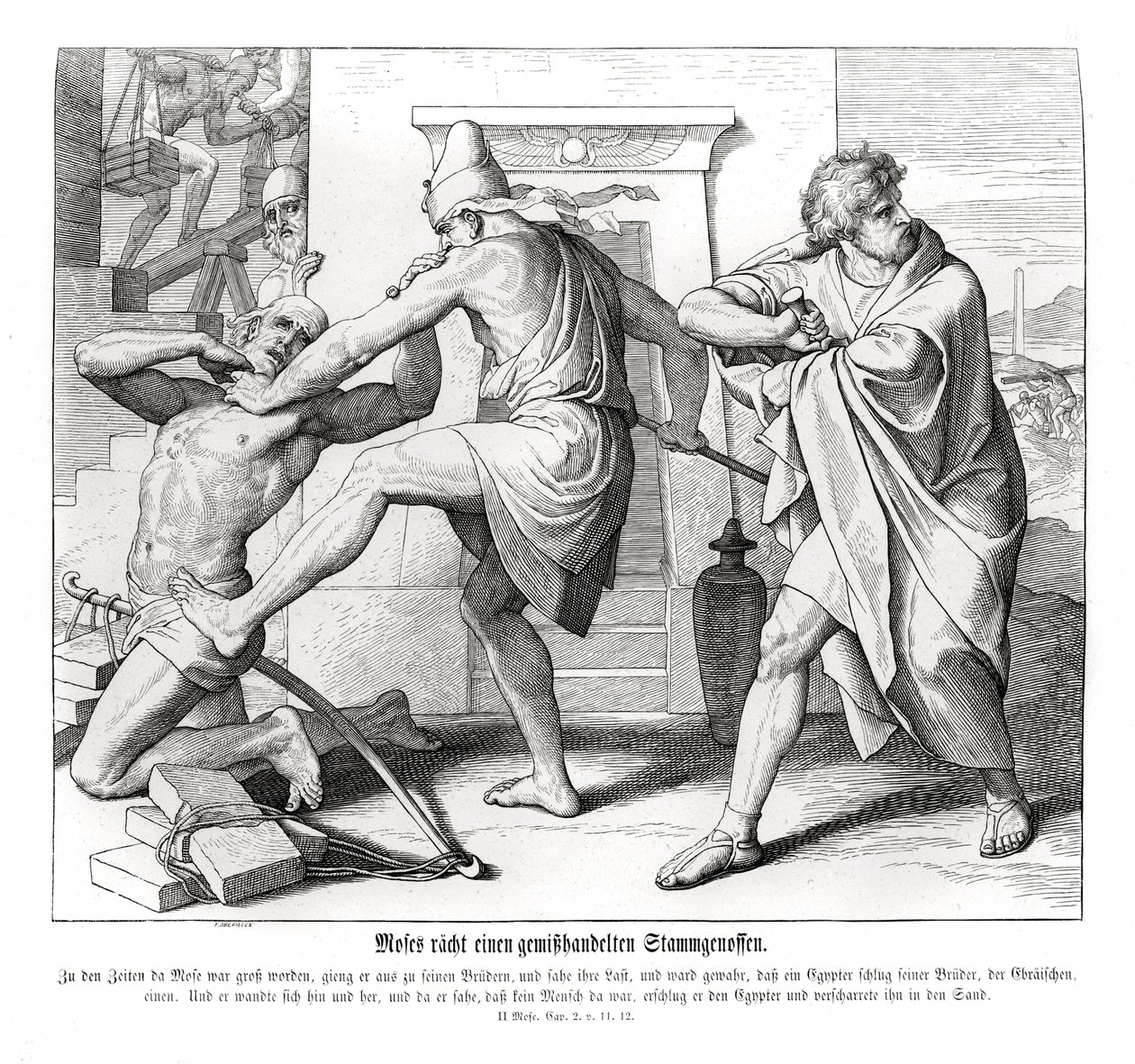 Moses hämnas misshandeln av sina bröder, Exodus av Julius Schnorr von Carolsfeld