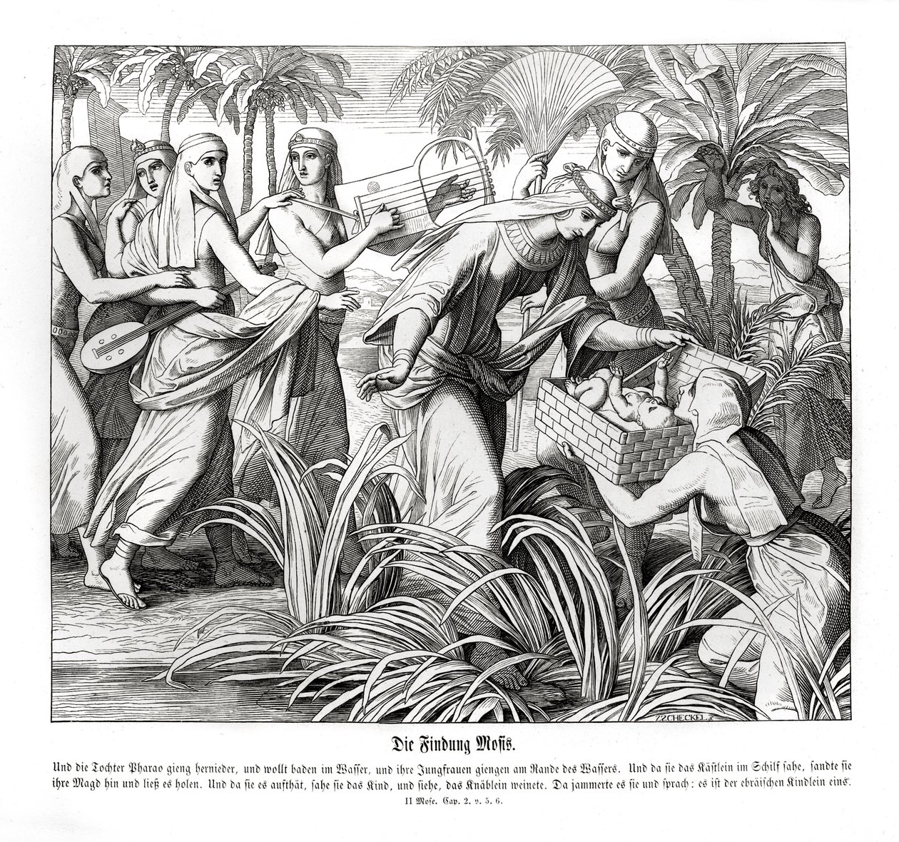 Moses upptäcks i vassen, Exodus av Julius Schnorr von Carolsfeld