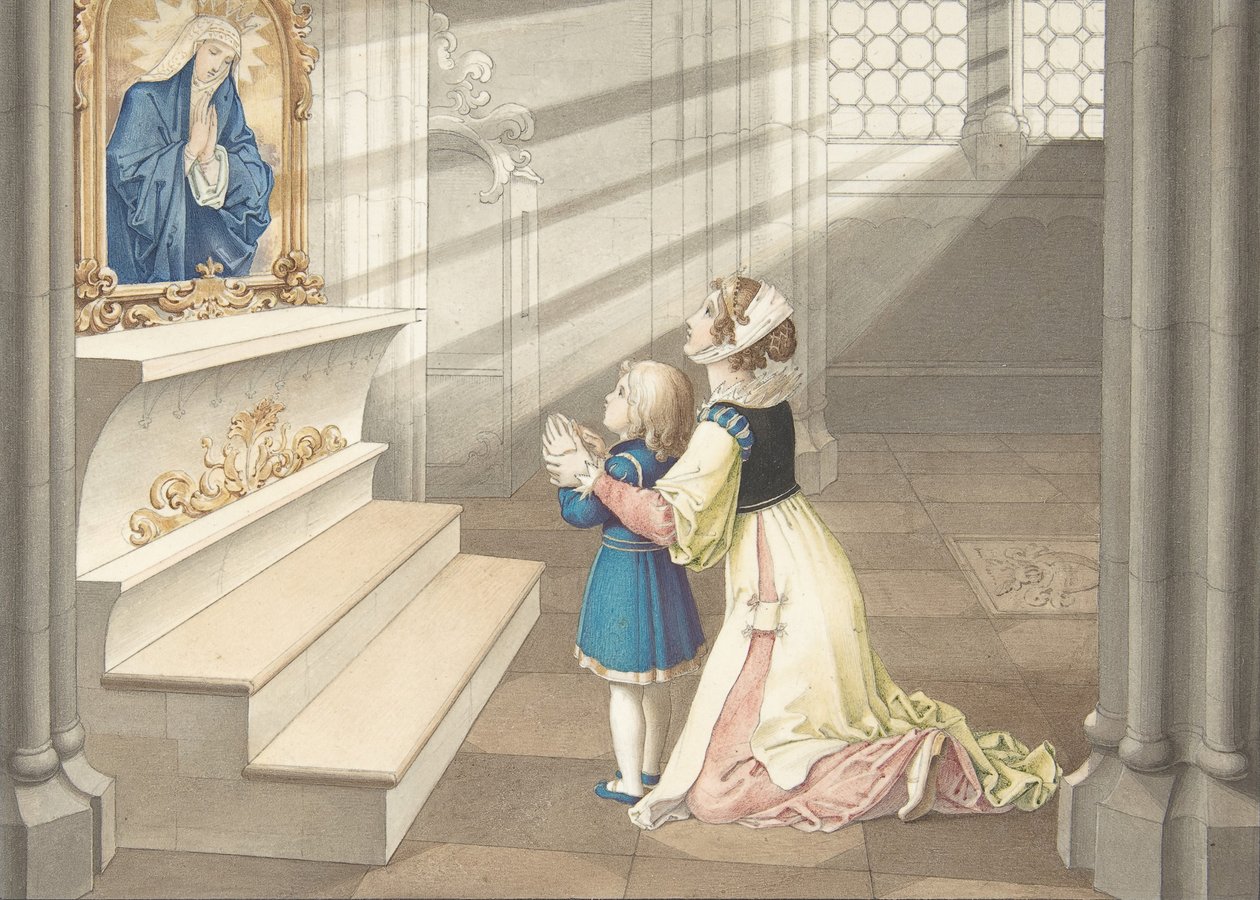 Mor och dotter i bön, ca. 1811-17. av Julius Schnorr von Carolsfeld