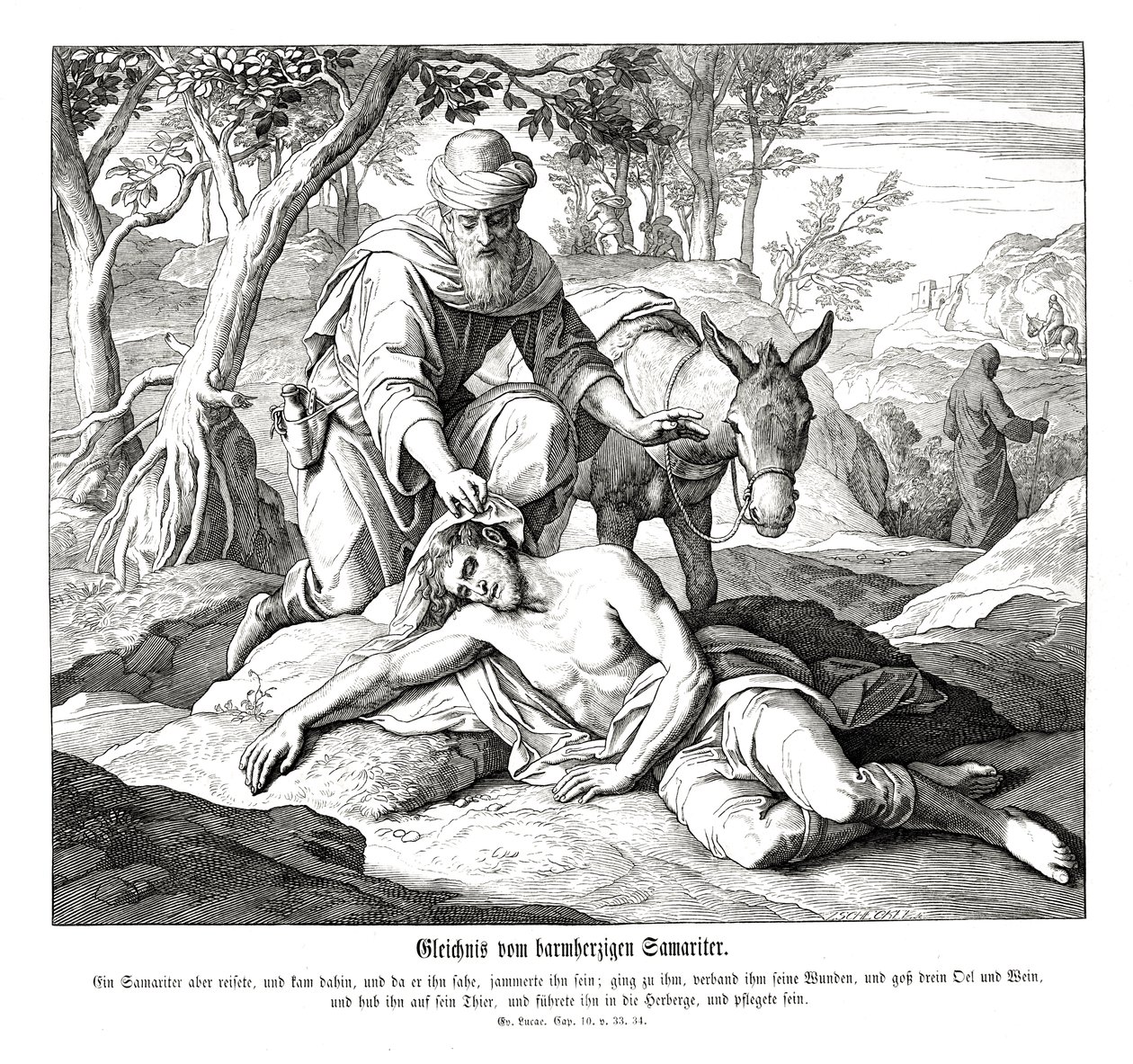 Liknelse om den barmhärtige samariten, Lukasevangeliet av Julius Schnorr von Carolsfeld