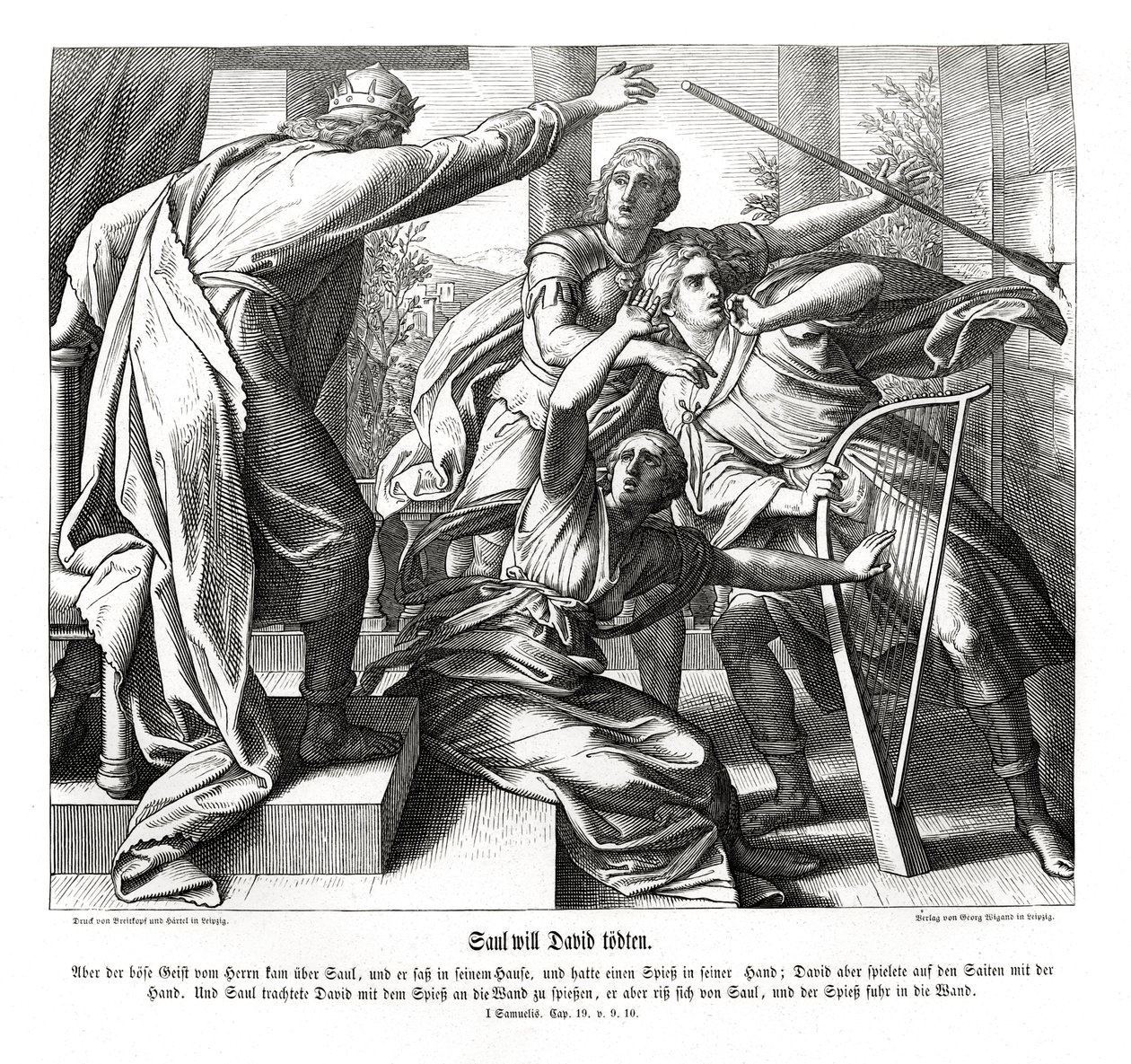 Saul försöker döda David av Julius Schnorr von Carolsfeld