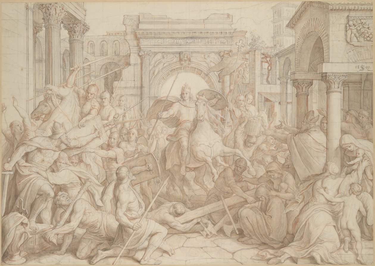 Karl den Stores intåg i Pavia, 1840. av Julius Schnorr von Carolsfeld