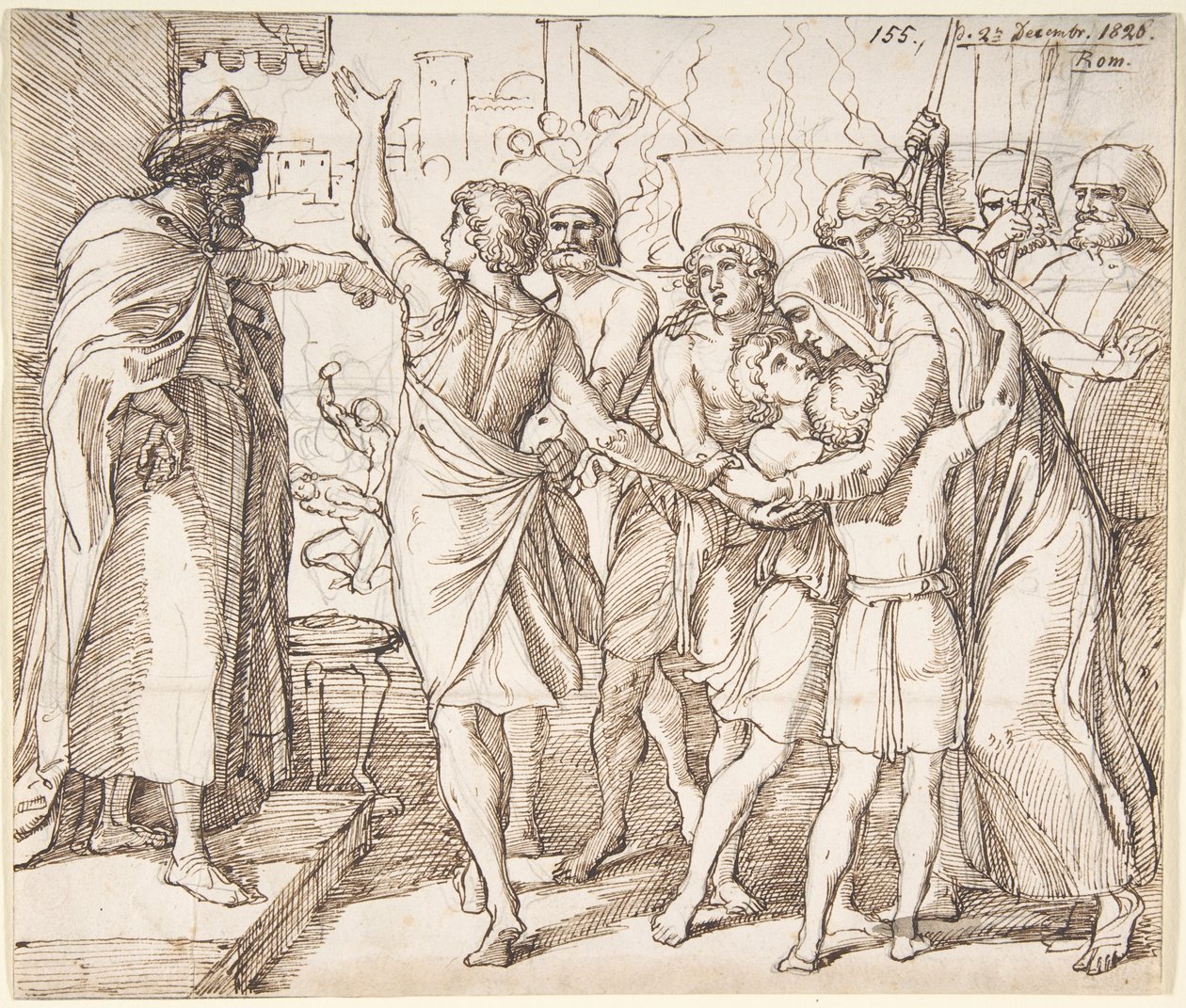 De sju brödernas martyrium; verso: skiss av två brottande män (?) av Julius Schnorr von Carolsfeld