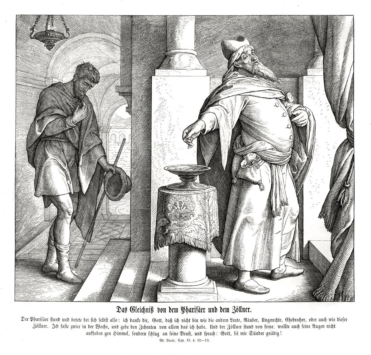Fariséen och publikanen, Lukasevangeliet av Julius Schnorr von Carolsfeld