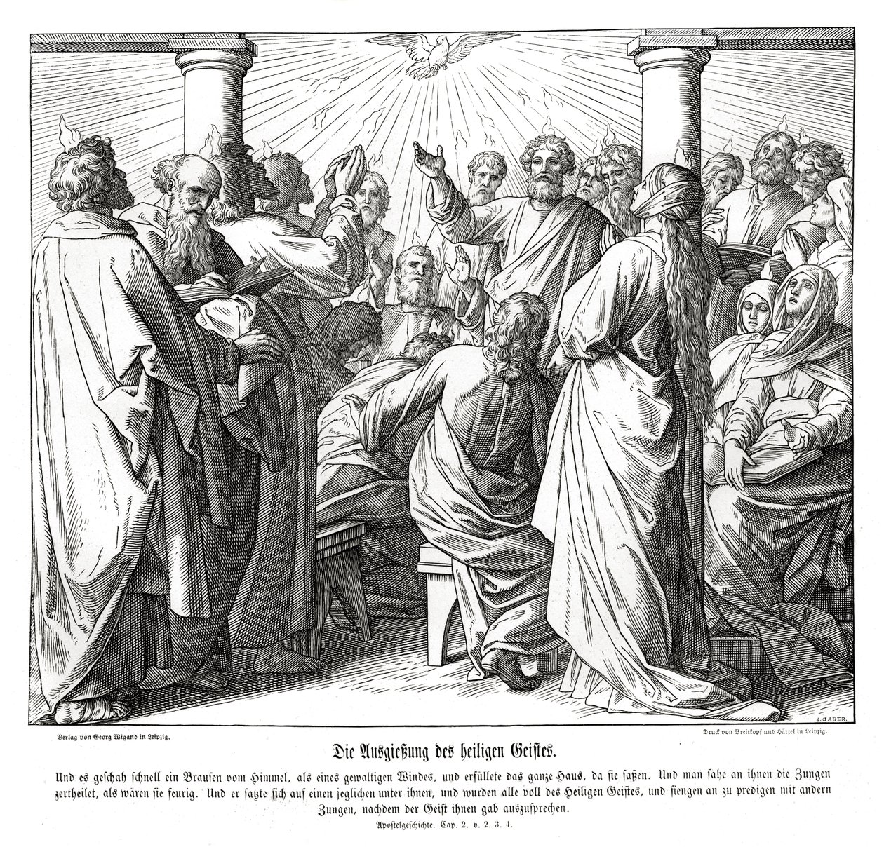 Apostlarna är fyllda av den helige Ande, Apg av Julius Schnorr von Carolsfeld