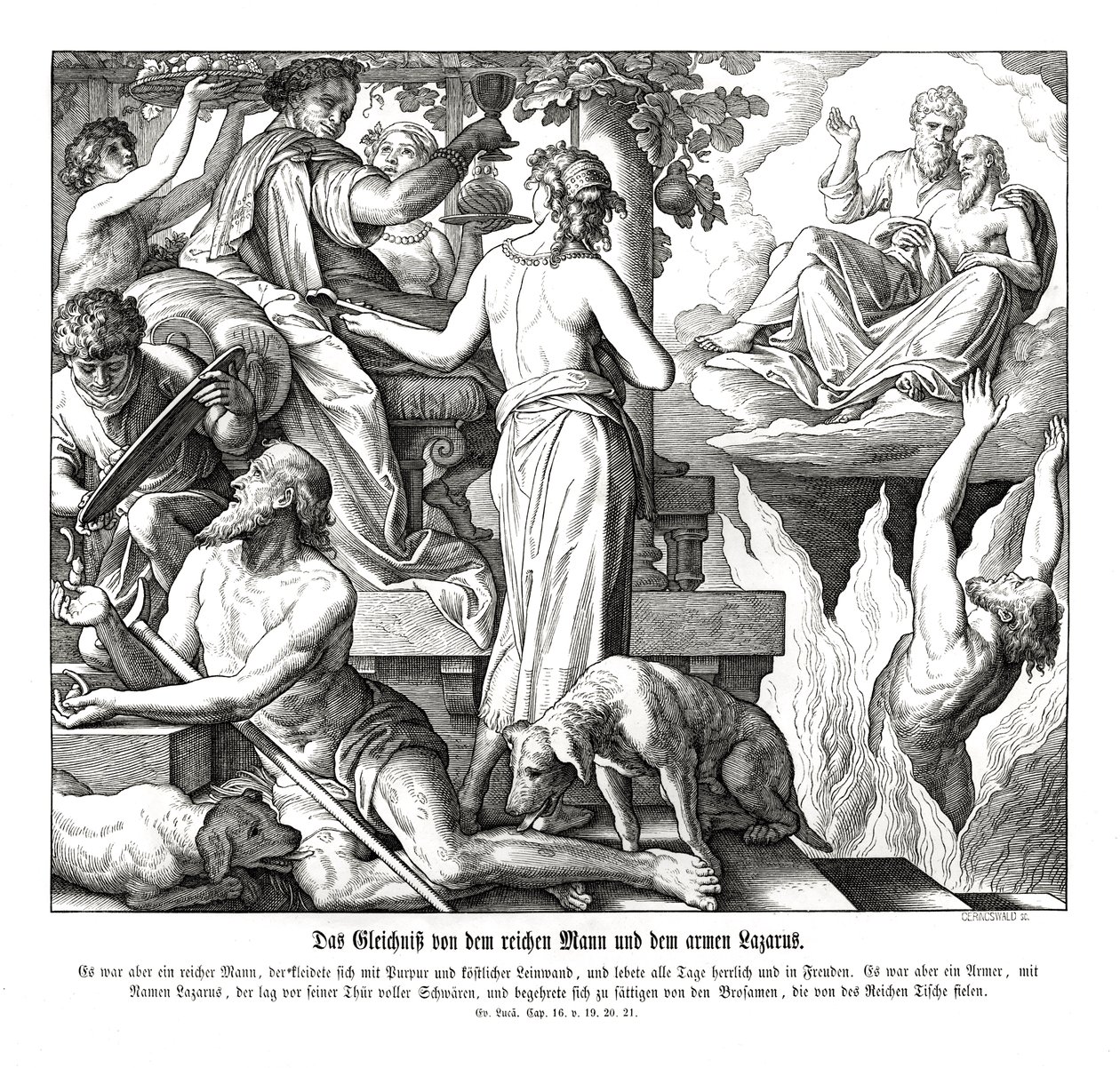 Den rike mannen och tiggaren Lasarus, Lukasevangeliet av Julius Schnorr von Carolsfeld
