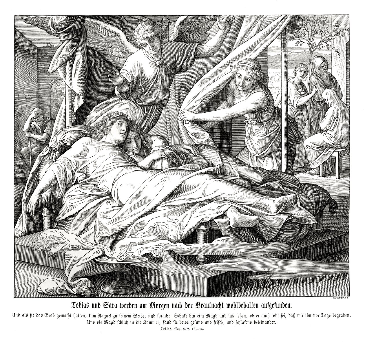 Tobias och Sarah hittas i säkerhet, Tobits bok av Julius Schnorr von Carolsfeld