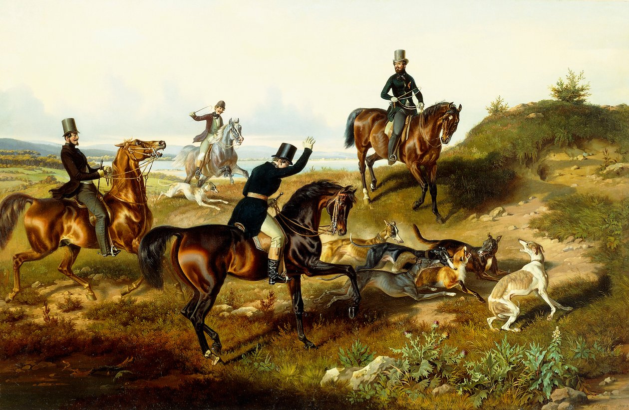 Fredrik II med hans jaktparti (olja på duk) av Julius Zimmerman