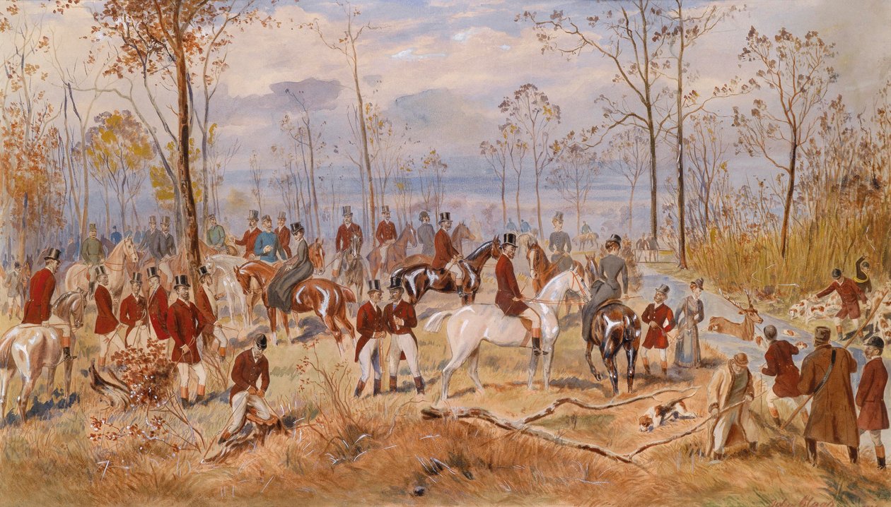 Jakten. Verk av Julius von Blaas (1845-1922), akvarell på papper, cirka 1890. Österrikisk konst av Julius von Blaas